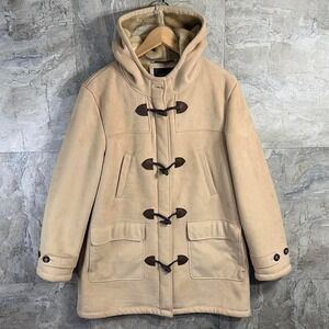 Jones New York Pea Coat Faux Suede Hooded Overcoat Fleece Lined Toggle Button M